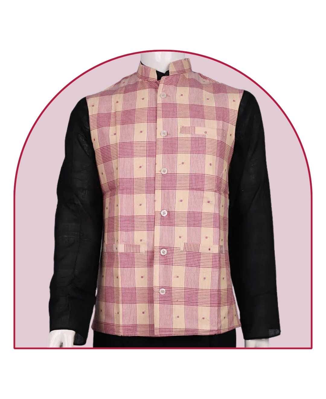 Handwoven Cotton Nehru Jacket For Men