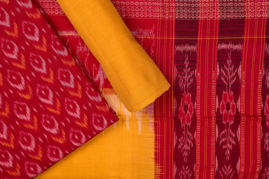 Red Sambalpuri Cotton 3-piece dress material (unstitched) — view 1 of 4