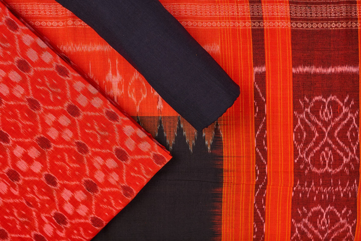 Orange Sambalpuri Cotton 3-piece dress material (unstitched) — view 1 of 4