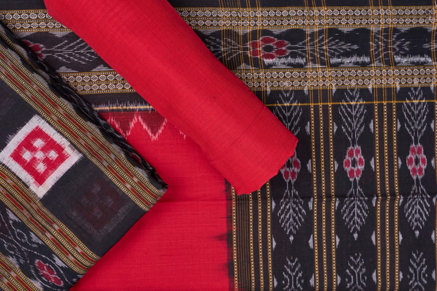 Black Sambalpuri Cotton 3-piece dress material (unstitched) — view 1 of 4