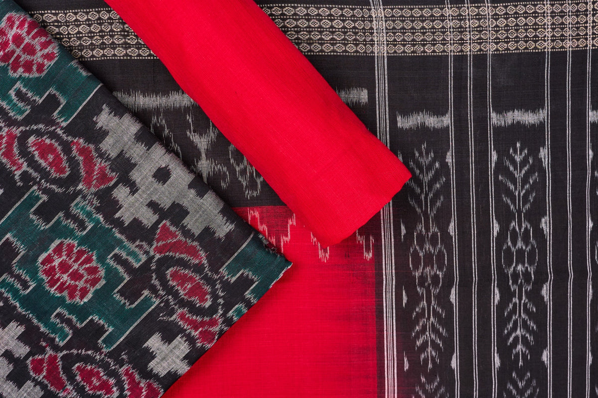 Black Sambalpuri Cotton 3-piece dress material (unstitched) — view 1 of 4
