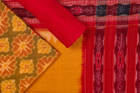 Yellow Sambalpuri Cotton 3-piece dress material (unstitched) — view 1 of 3