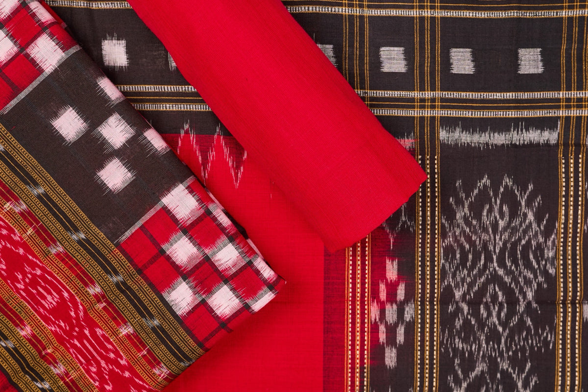 Black Sambalpuri Cotton 3-piece dress material (unstitched) — view 1 of 4