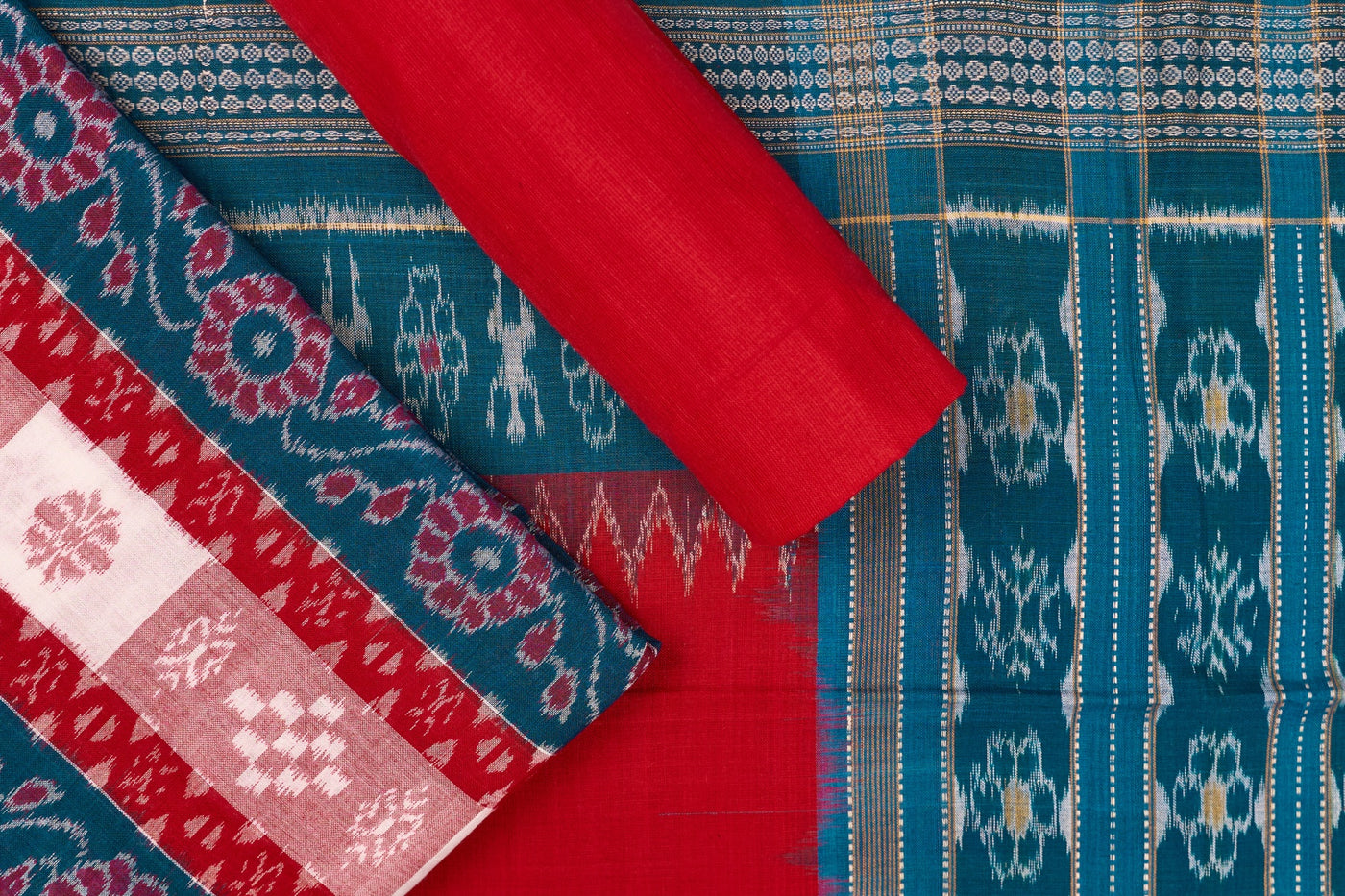 Blue Sambalpuri Cotton 3-piece dress material (unstitched) — view 1 of 4