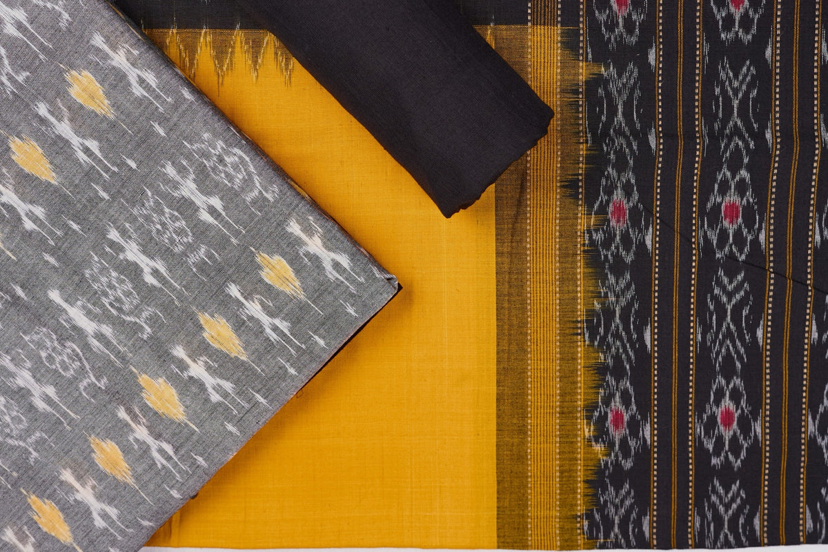 Grey Sambalpuri Cotton 3-piece dress material (unstitched) — view 1 of 4