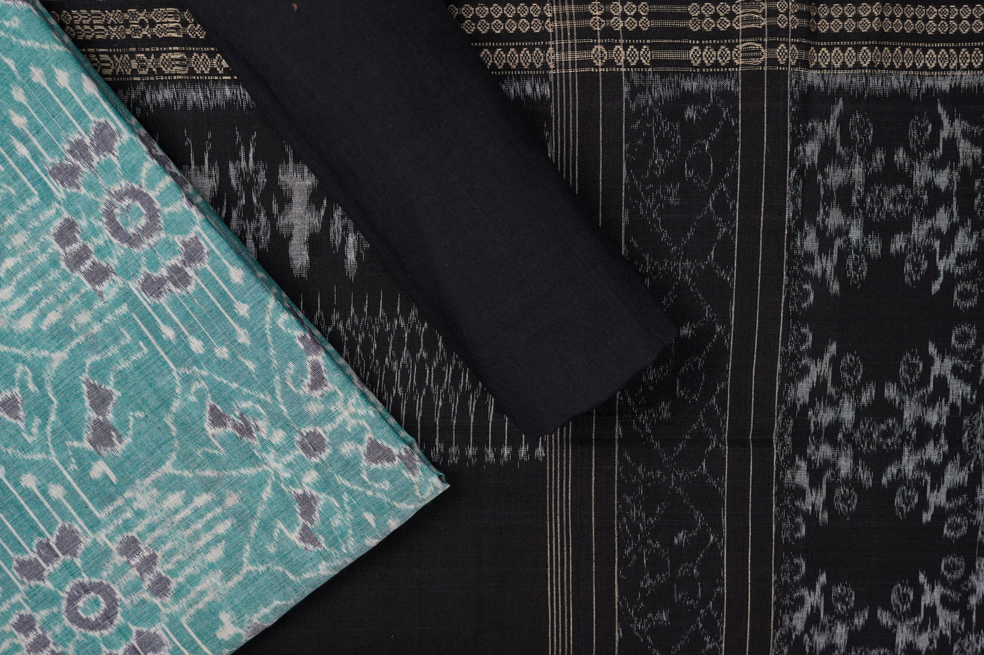 Green Sambalpuri Cotton 3-piece dress material (unstitched) — view 1 of 4