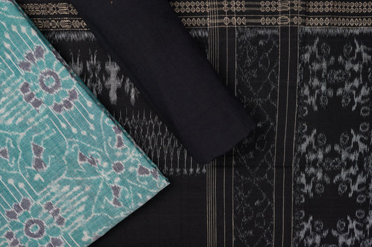 Green Sambalpuri Cotton 3-piece dress material (unstitched) — view 1 of 4
