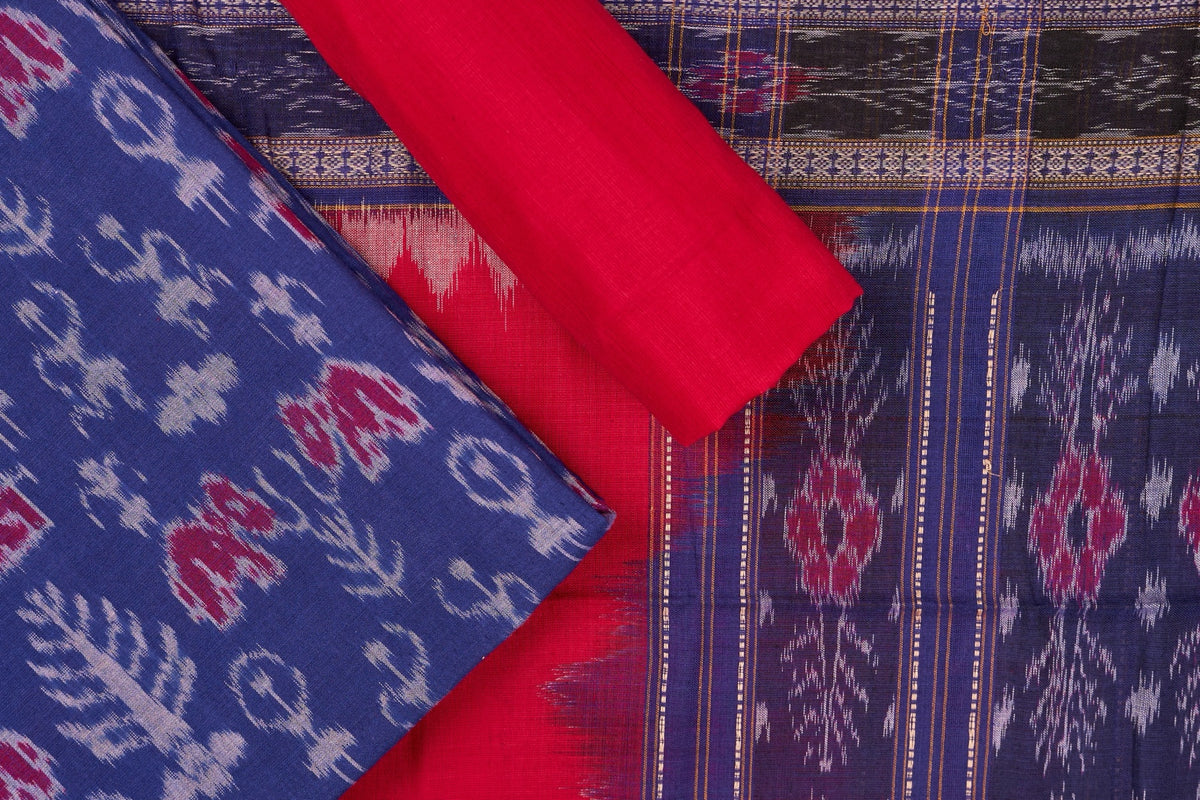 Blue Sambalpuri Cotton 3-piece dress material (unstitched) — view 1 of 4