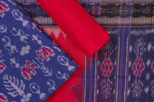 Blue & Red Sambalpuri Cotton Unstitched Dress Material C38-14-06282