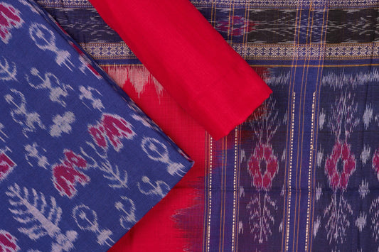 Blue Sambalpuri Cotton 3-piece dress material (unstitched) — view 1 of 4