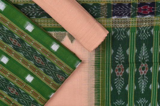 Green Sambalpuri Cotton 3-piece dress material (unstitched) — view 1 of 4