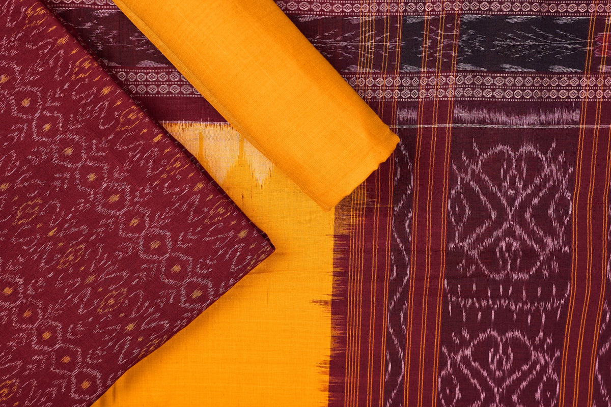 Maroon Sambalpuri Cotton 3-piece dress material (unstitched) — view 1 of 4