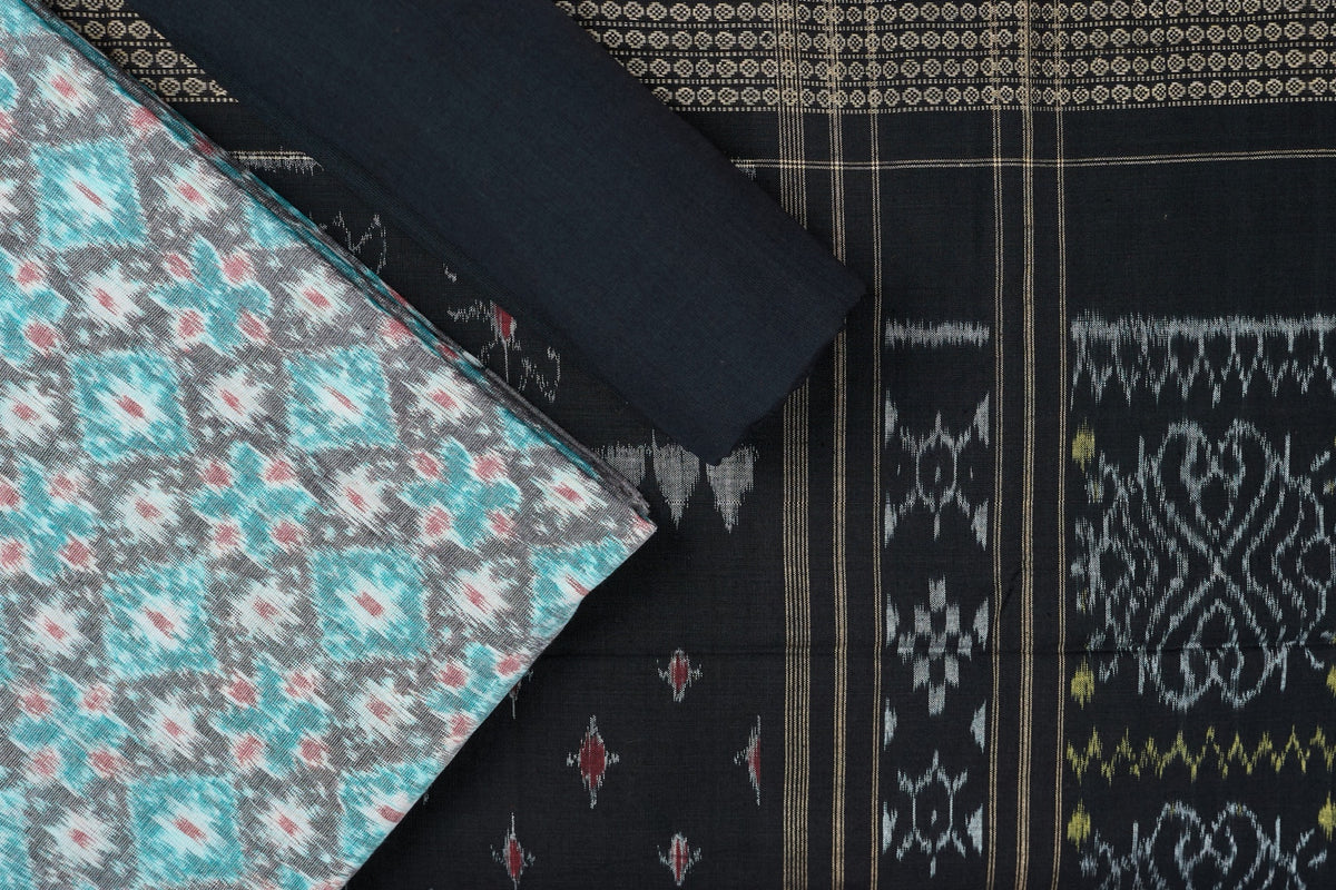 Green Sambalpuri Cotton 3-piece dress material (unstitched) — view 1 of 4