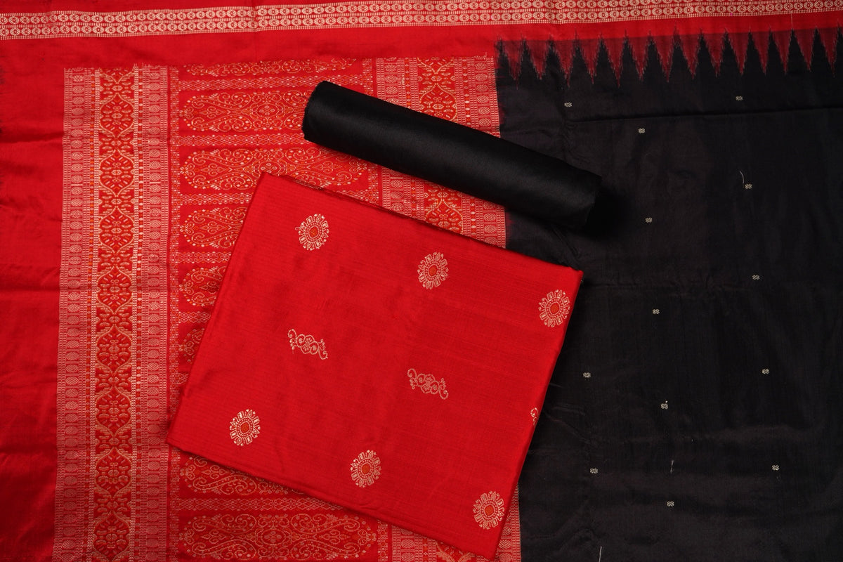 Red Bomkai Silk 3-piece dress material (unstitched) — view 1 of 5