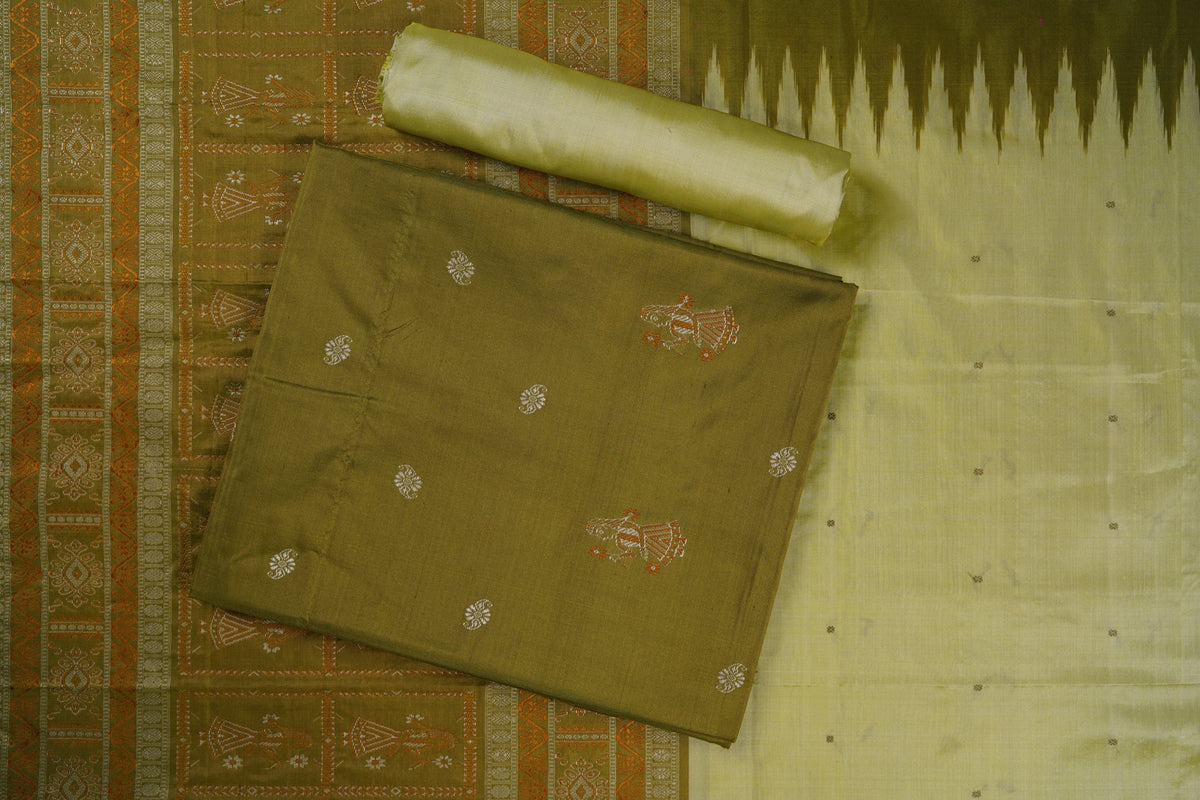Green Bomkai Silk 3-piece dress material (unstitched) — view 1 of 4