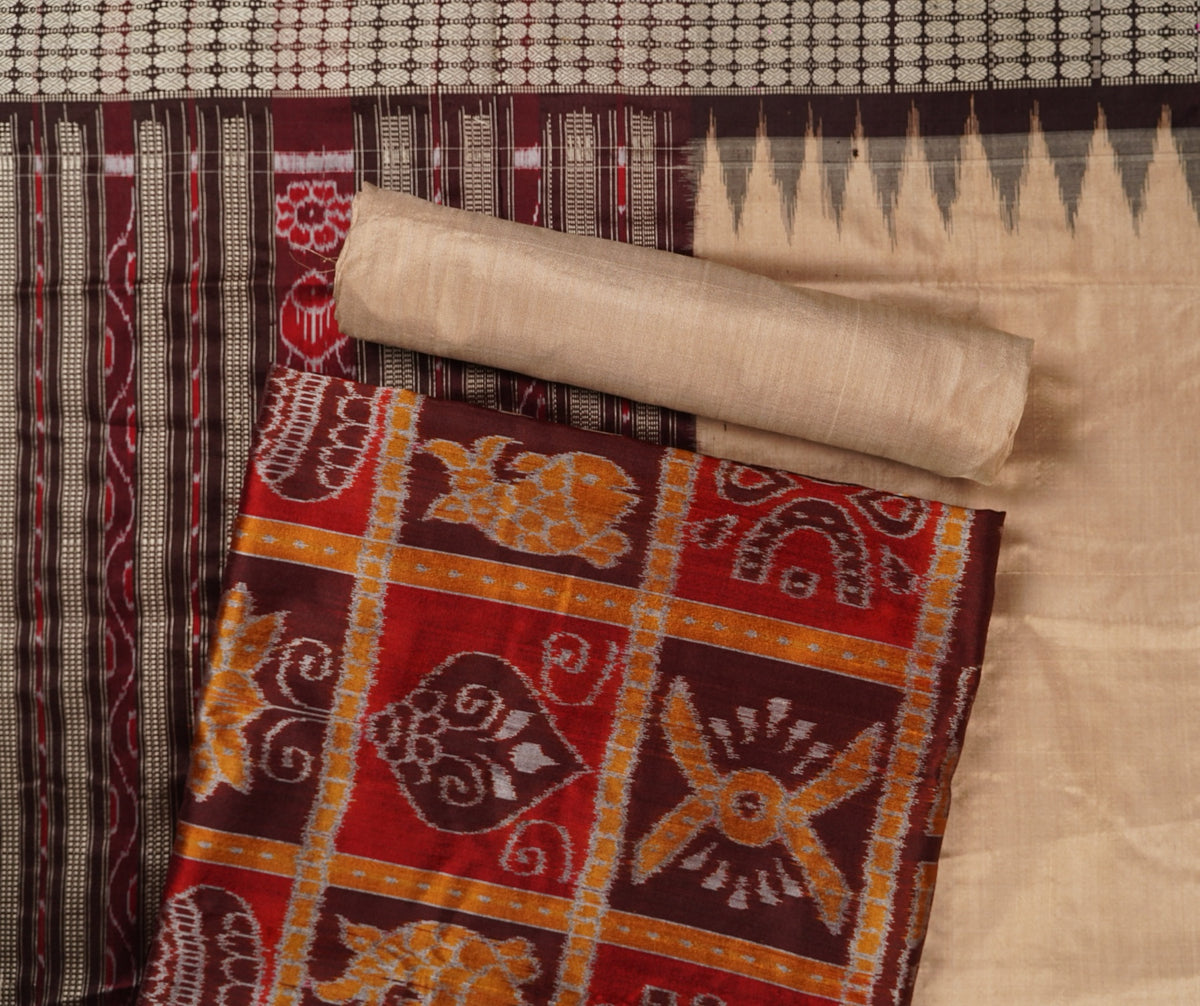 Maroon Sambalpuri Silk 3-piece dress material (unstitched) — view 1 of 4