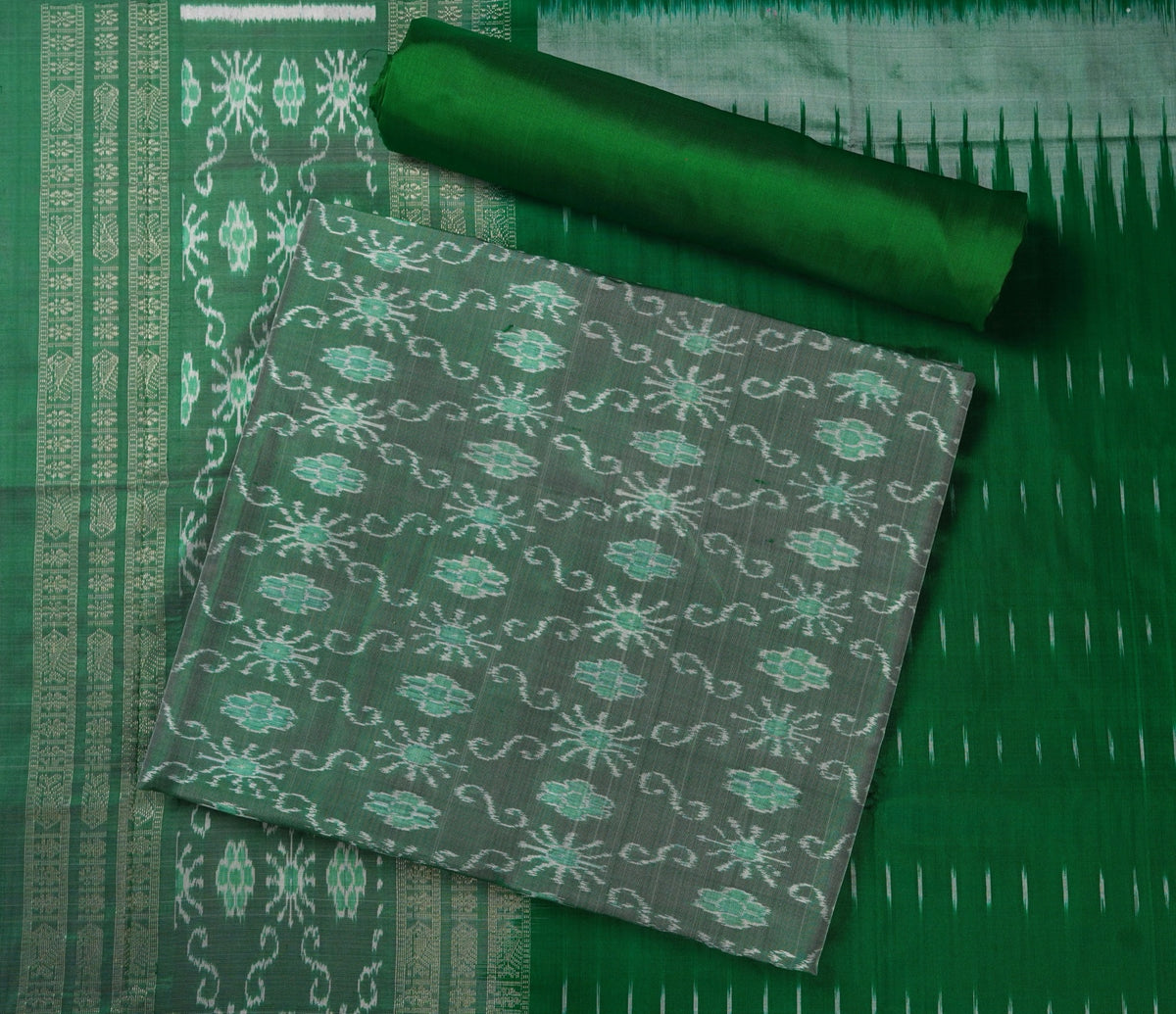 Green Sambalpuri Silk 3-piece dress material (unstitched) — view 1 of 4
