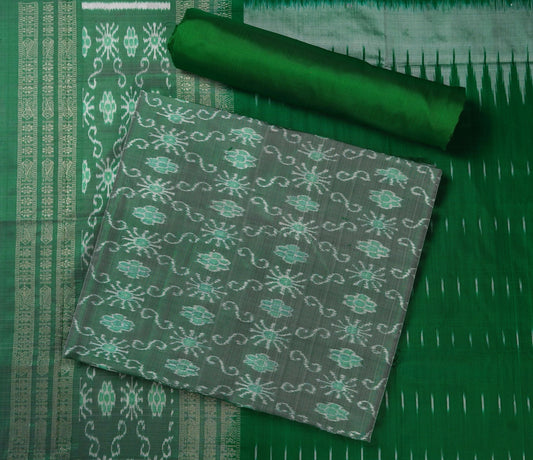 Green Sambalpuri Silk 3-piece dress material (unstitched) — view 1 of 4