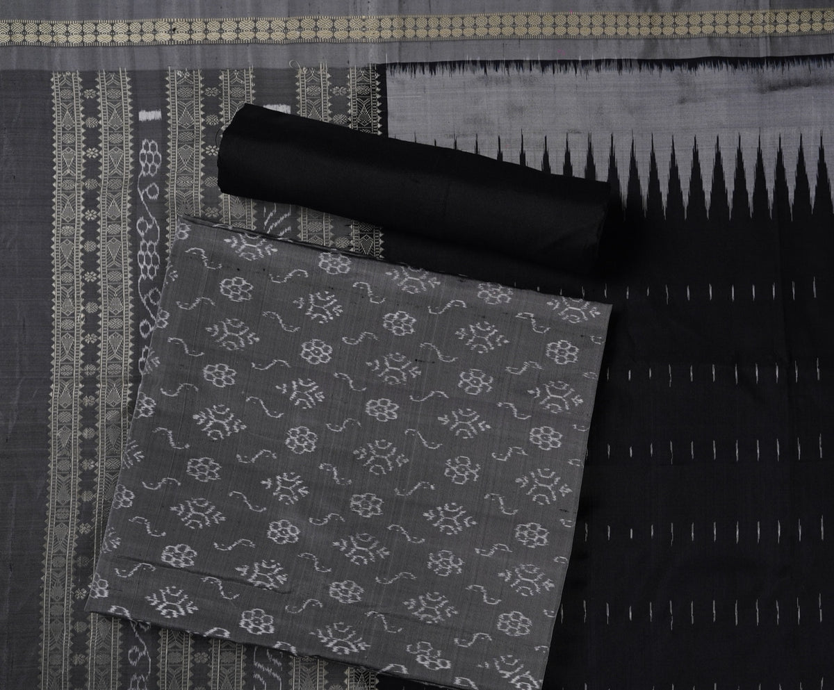 Grey Sambalpuri Silk 3-piece dress material (unstitched) — view 1 of 4