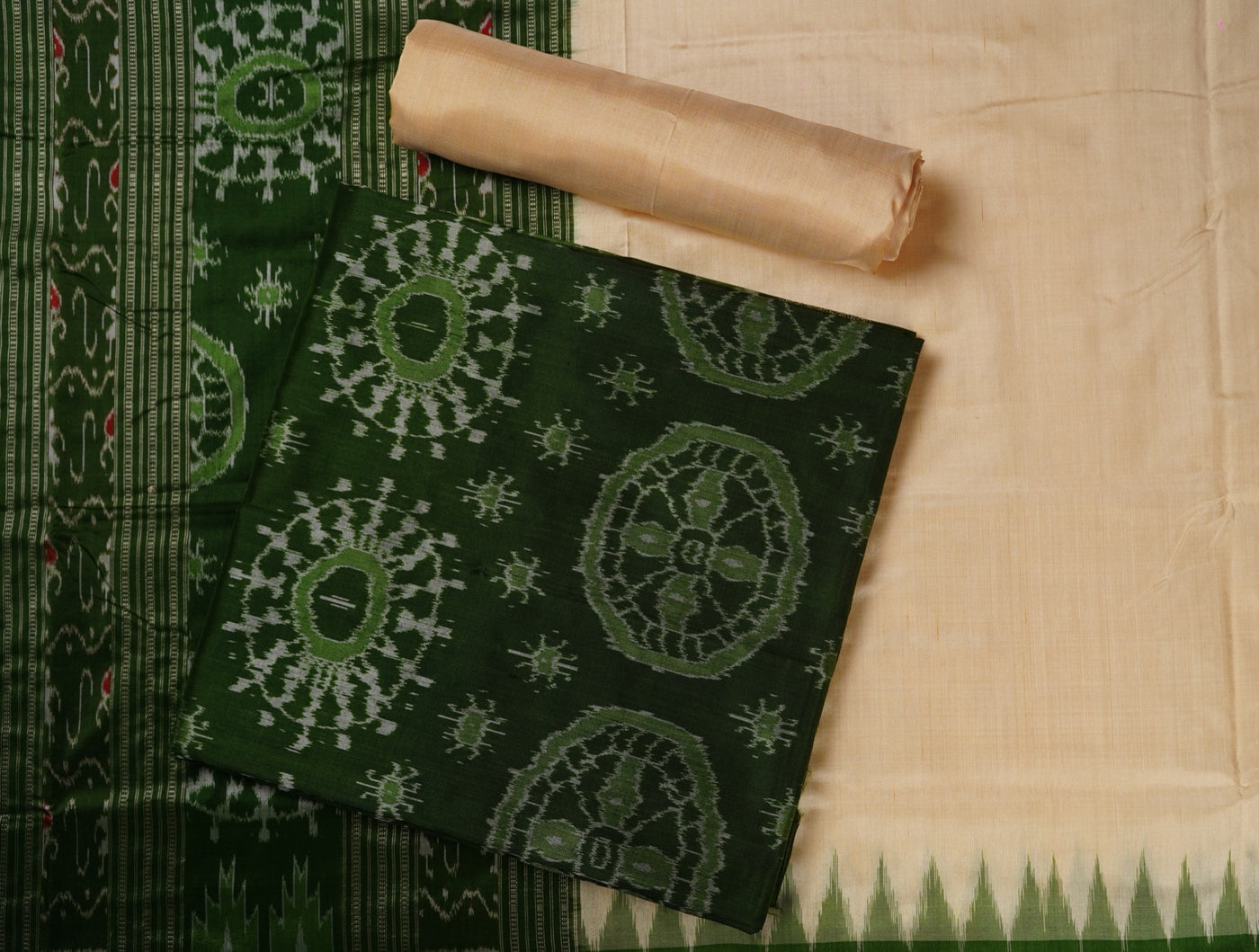 Green Sambalpuri Silk 3-piece dress material (unstitched) — view 1 of 4