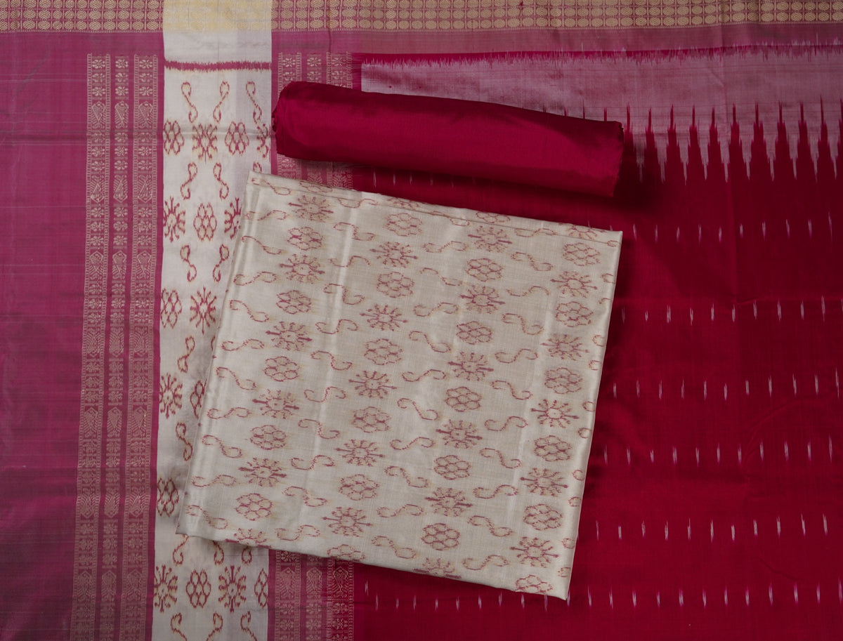 White Sambalpuri Silk 3-piece dress material (unstitched) — view 1 of 4