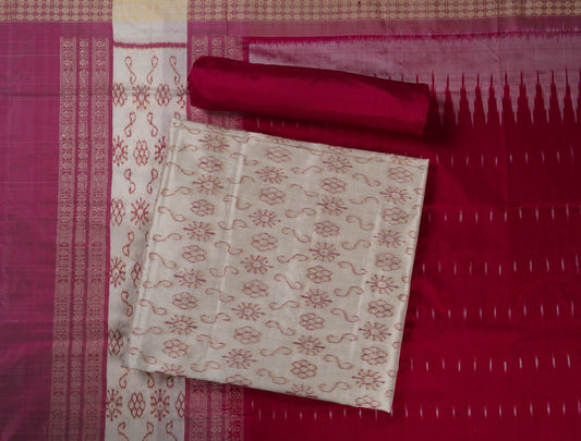 White Sambalpuri Silk 3-piece dress material (unstitched) — view 1 of 4