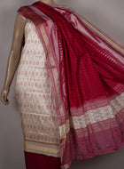 White Sambalpuri Silk 3-piece dress material (unstitched) — view 4 of 4