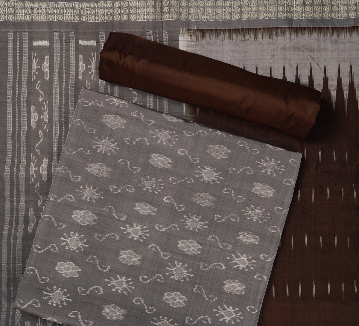 Grey Sambalpuri Silk 3-piece dress material (unstitched) — view 1 of 4