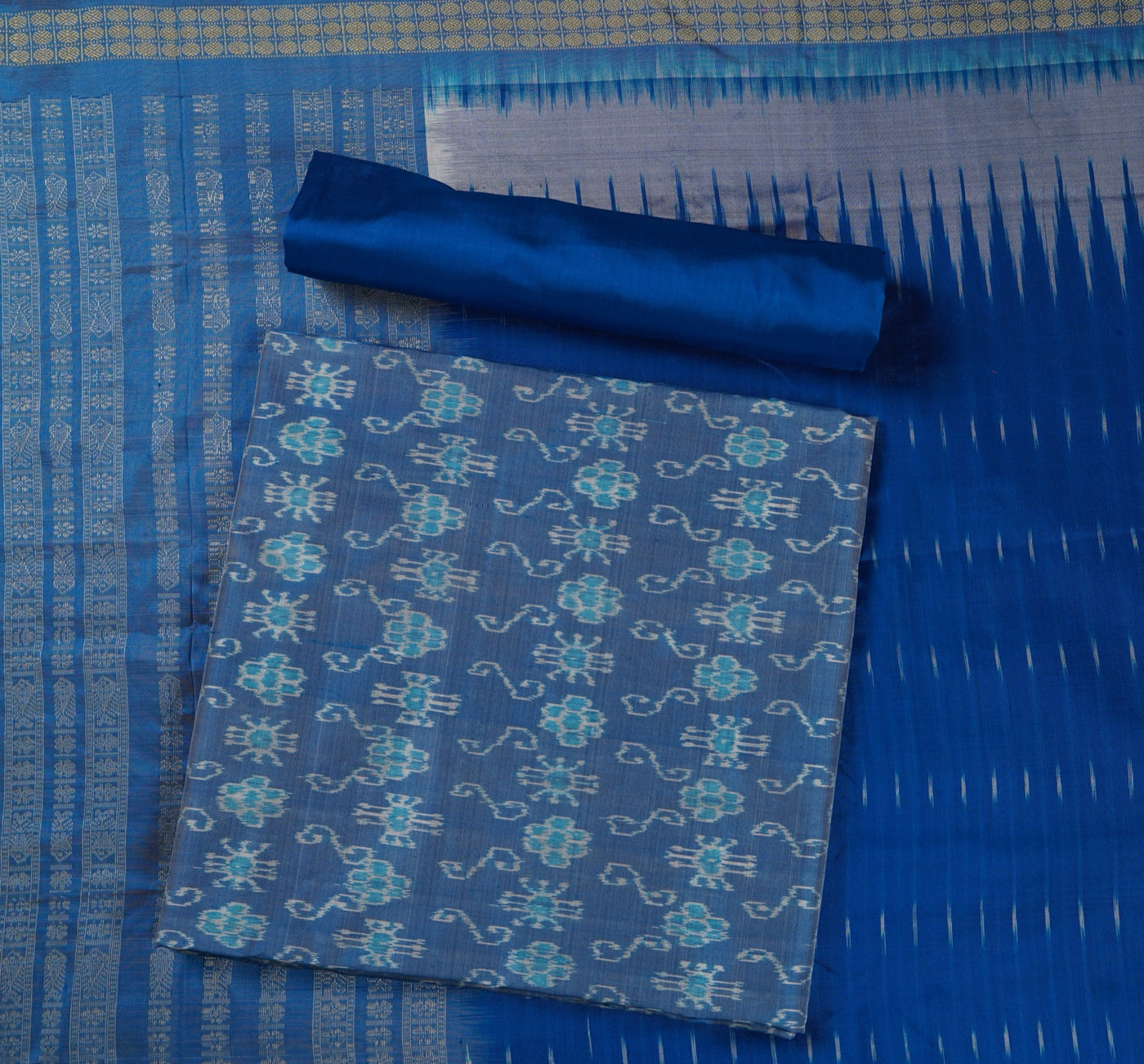 Blue Sambalpuri Silk 3-piece dress material (unstitched) — view 1 of 4