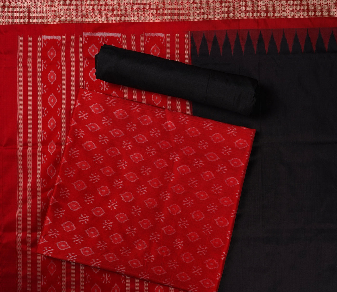 Red Sambalpuri Silk 3-piece dress material (unstitched) — view 1 of 4