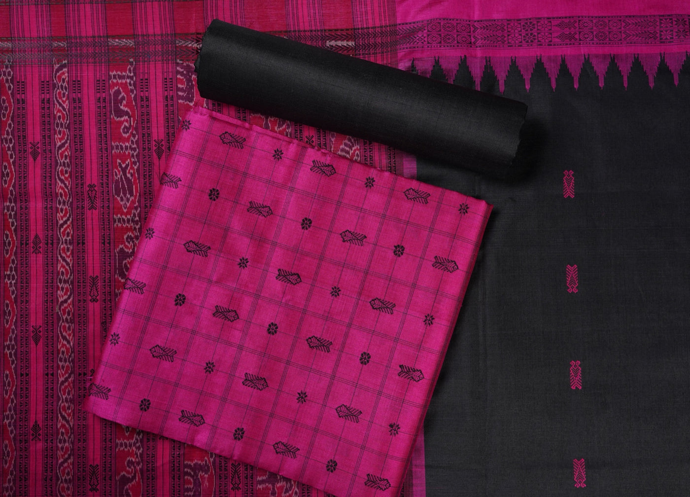 Magenta Sambalpuri Tussar Silk 3-piece dress material (unstitched) — view 1 of 4