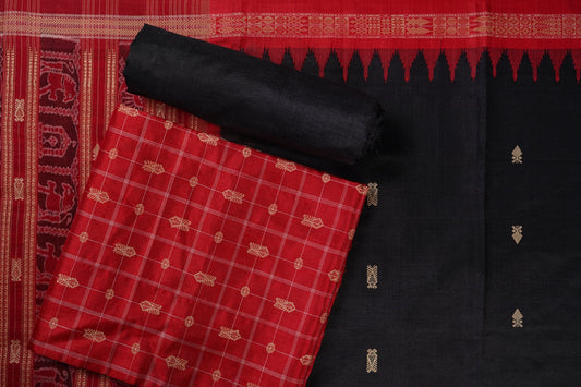 Red Sambalpuri Tussar Silk 3-piece dress material (unstitched) — view 1 of 4