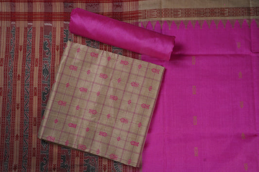 Cream Sambalpuri Tussar Silk 3-piece dress material (unstitched) — view 1 of 4
