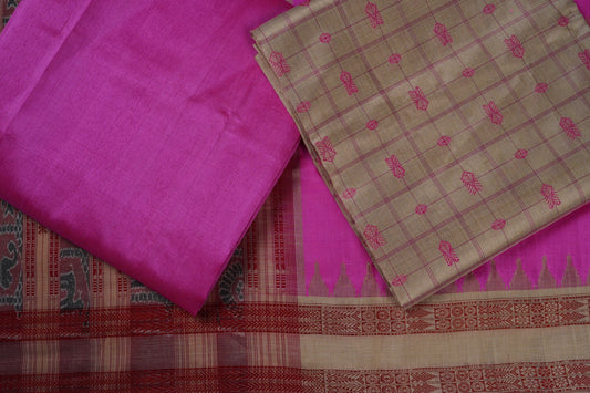 Cream Sambalpuri Tussar Silk 3-piece dress material (unstitched) — view 2 of 4
