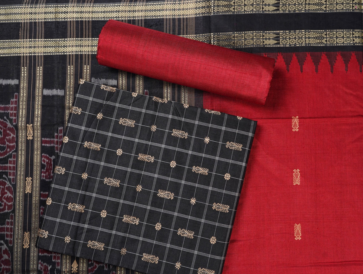 Black Sambalpuri Tussar Silk 3-piece dress material (unstitched) — view 1 of 4