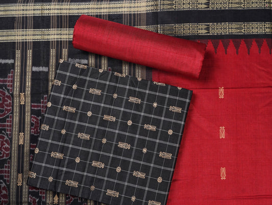 Black Sambalpuri Tussar Silk 3-piece dress material (unstitched) — view 1 of 4