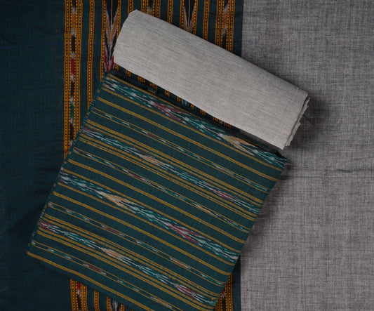Green Sambalpuri Cotton 3-piece dress material (unstitched) — view 1 of 4