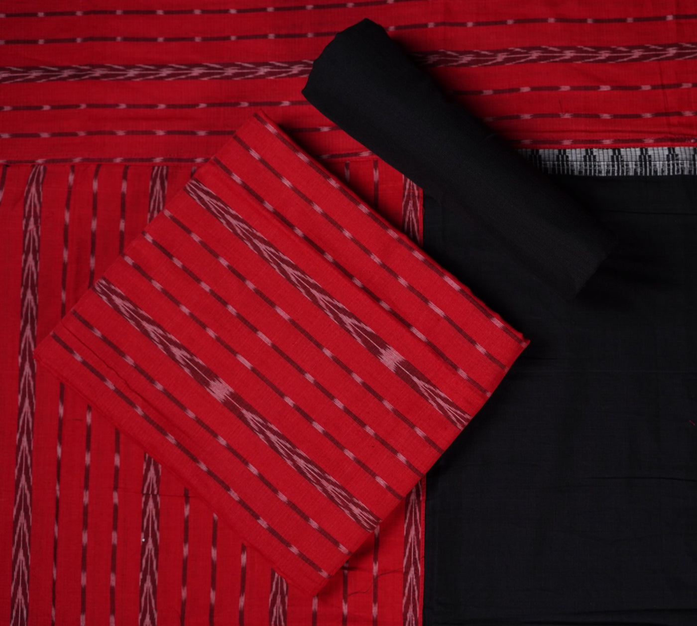 Red Sambalpuri Cotton 3-piece dress material (unstitched) — view 1 of 4