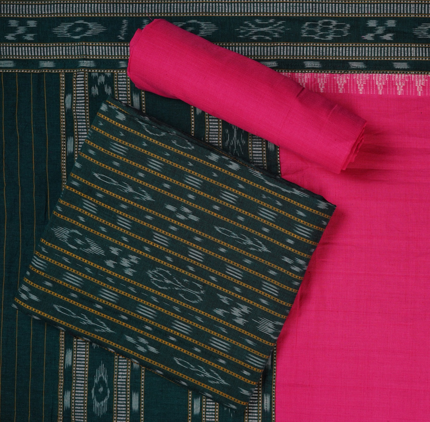 Green Sambalpuri Cotton 3-piece dress material (unstitched) — view 1 of 4