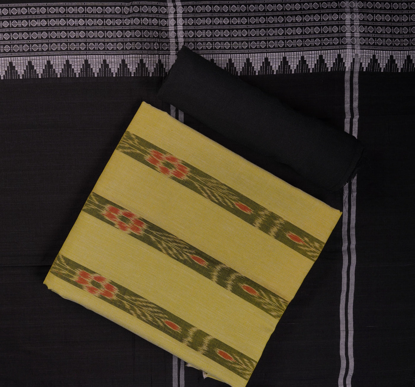 Green Sambalpuri Cotton 3-piece dress material (unstitched) — view 1 of 4