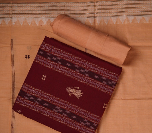 Maroon Sambalpuri Cotton 3-piece dress material (unstitched) — view 1 of 4