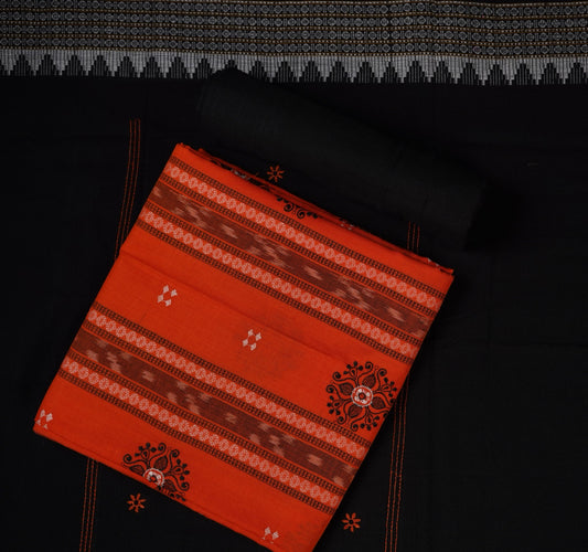 Orange Sambalpuri Cotton 3-piece dress material (unstitched) — view 1 of 4