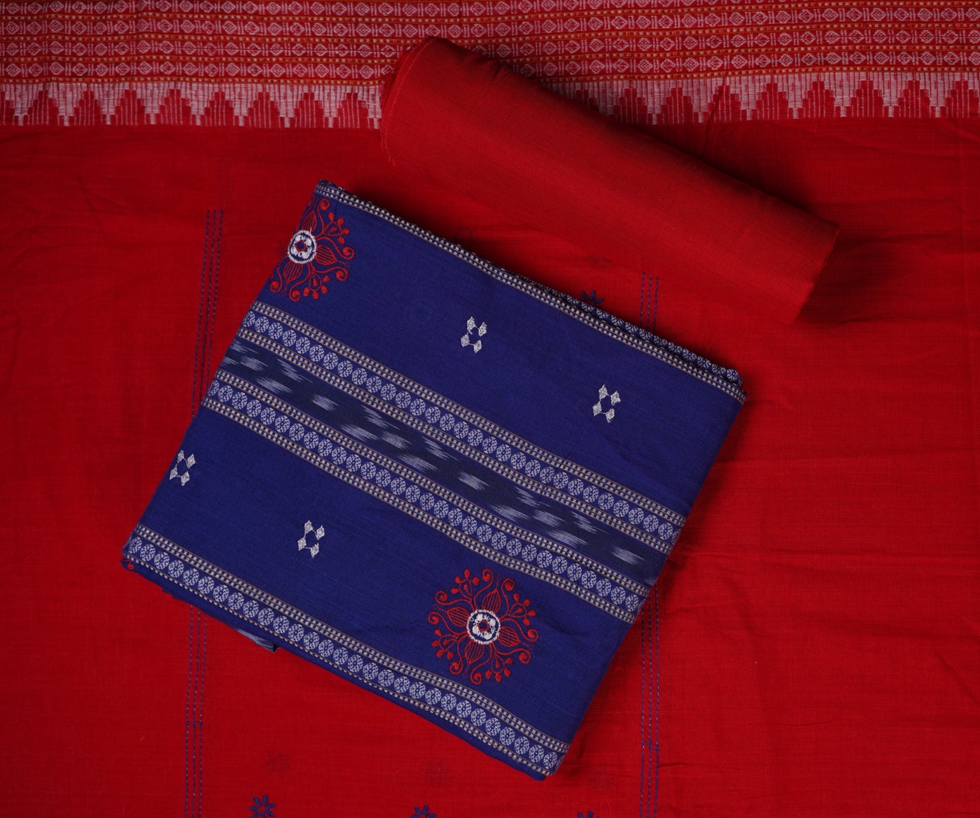 Blue Sambalpuri Cotton 3-piece dress material (unstitched) — view 1 of 4