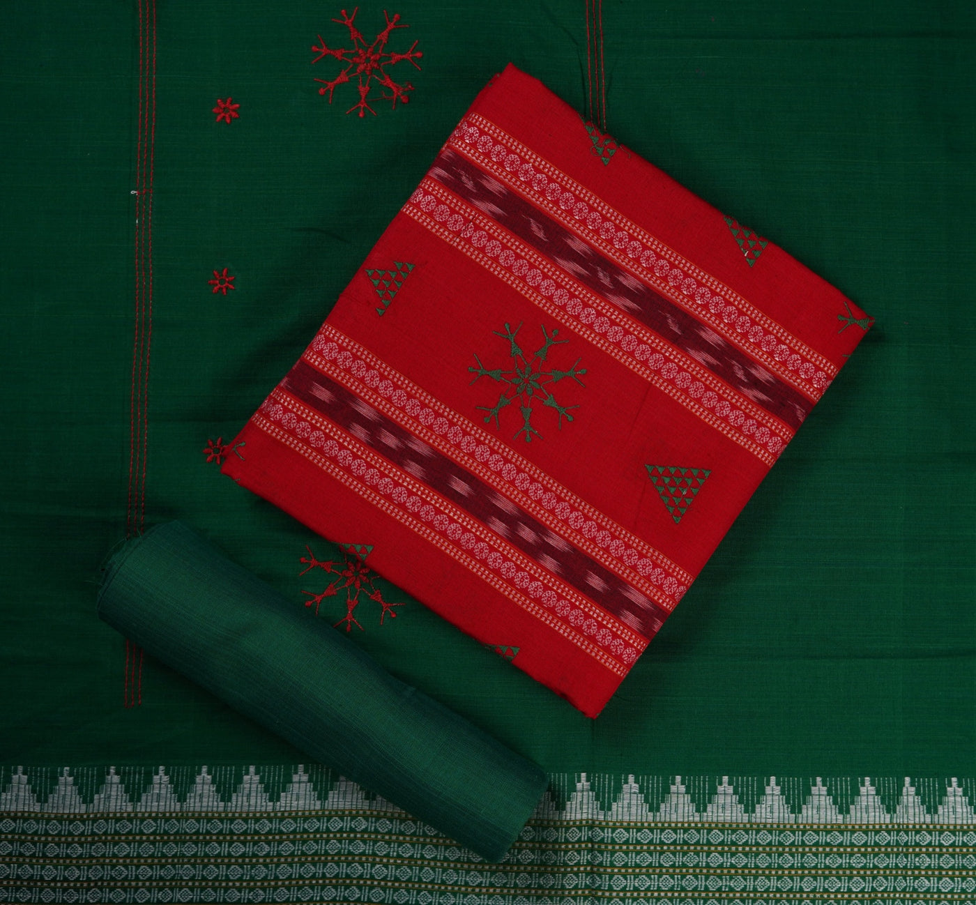 Red Sambalpuri Cotton 3-piece dress material (unstitched) — view 1 of 4