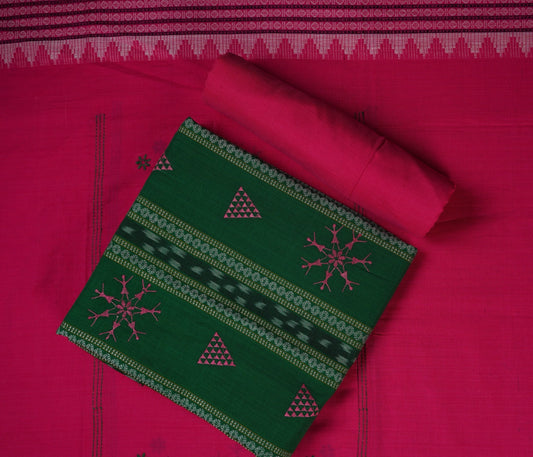 Green Sambalpuri Cotton 3-piece dress material (unstitched) — view 1 of 4
