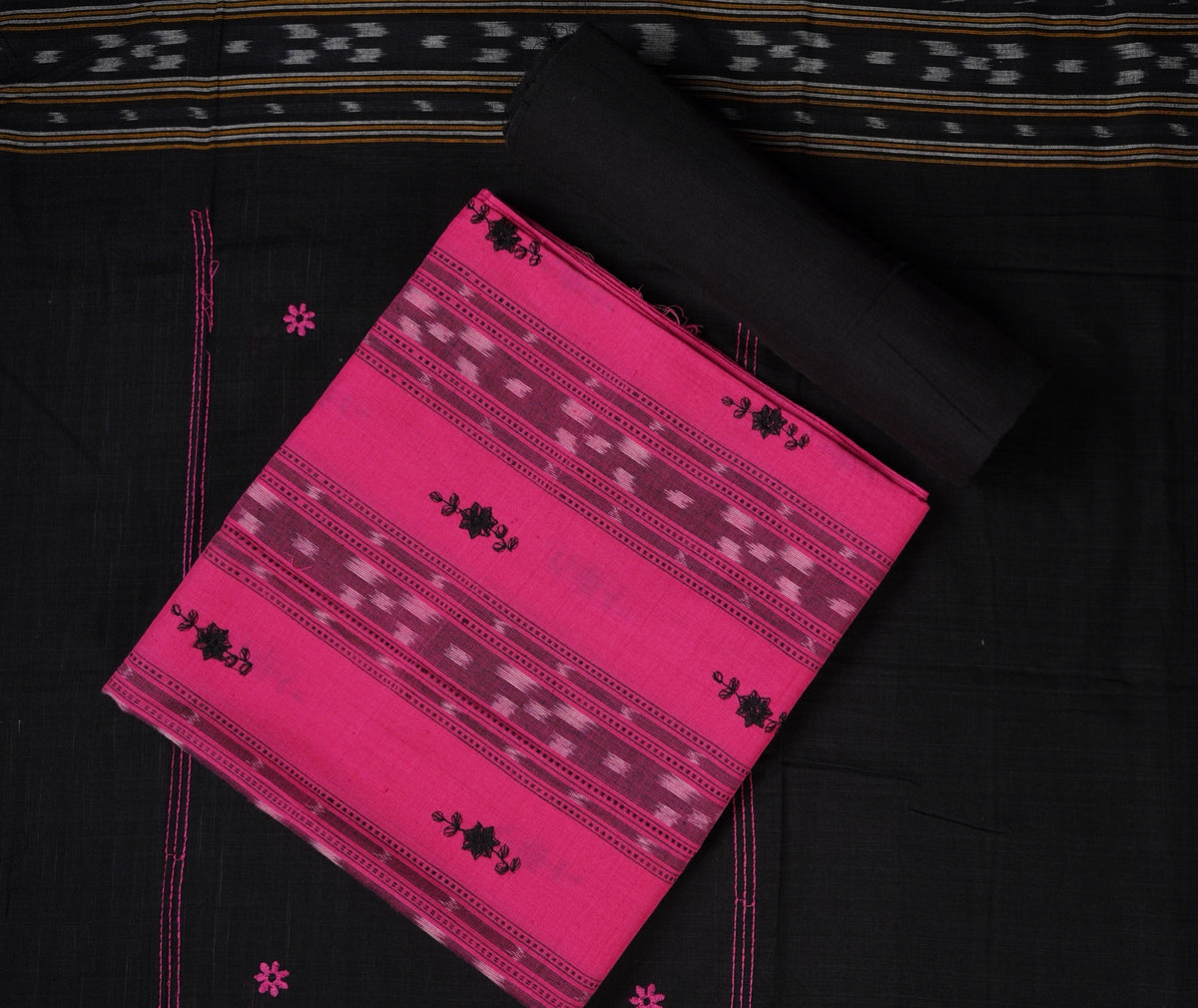 Pink Sambalpuri Cotton 3-piece dress material (unstitched) — view 1 of 4