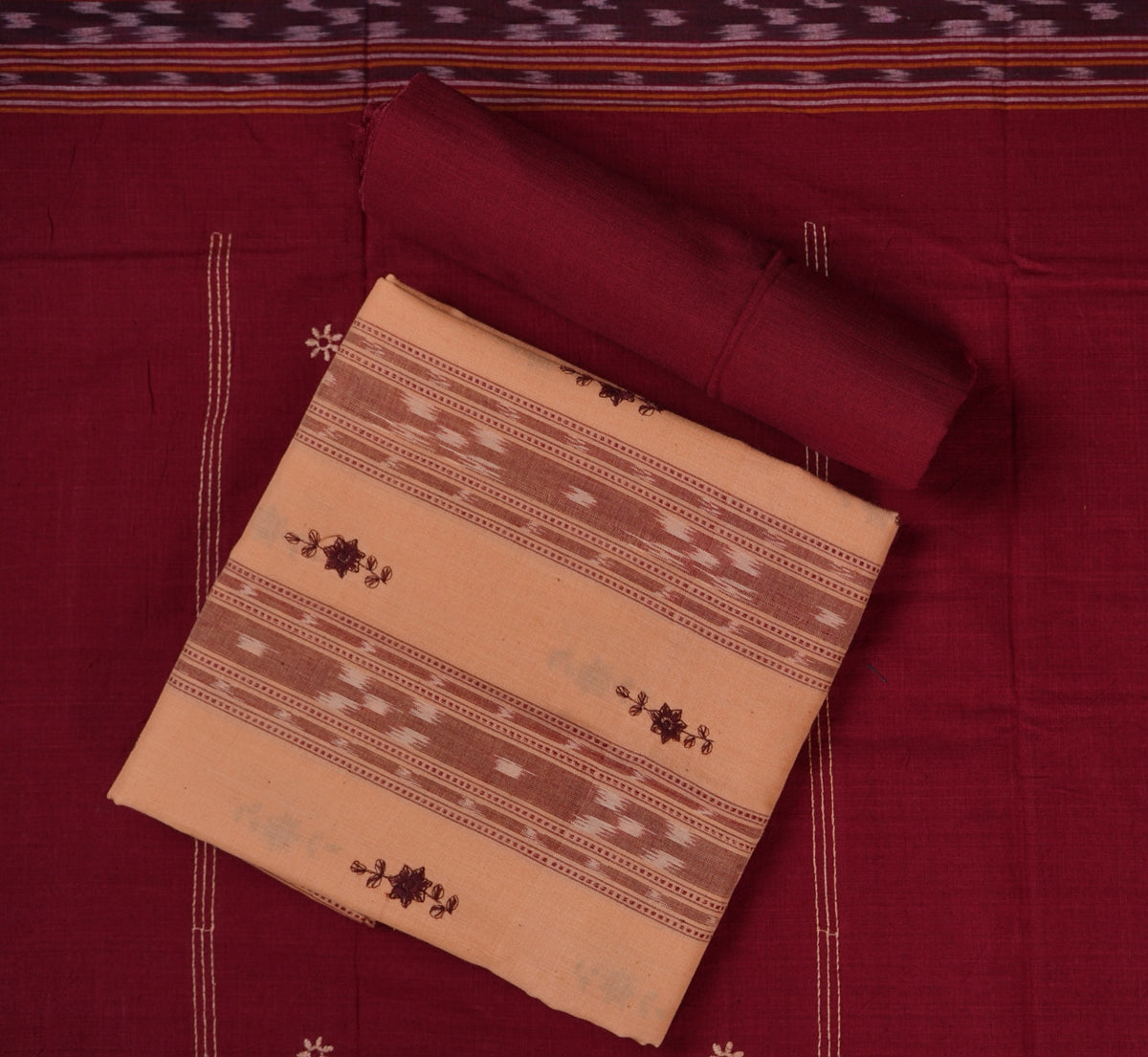 Cream Sambalpuri Cotton 3-piece dress material (unstitched) — view 1 of 4