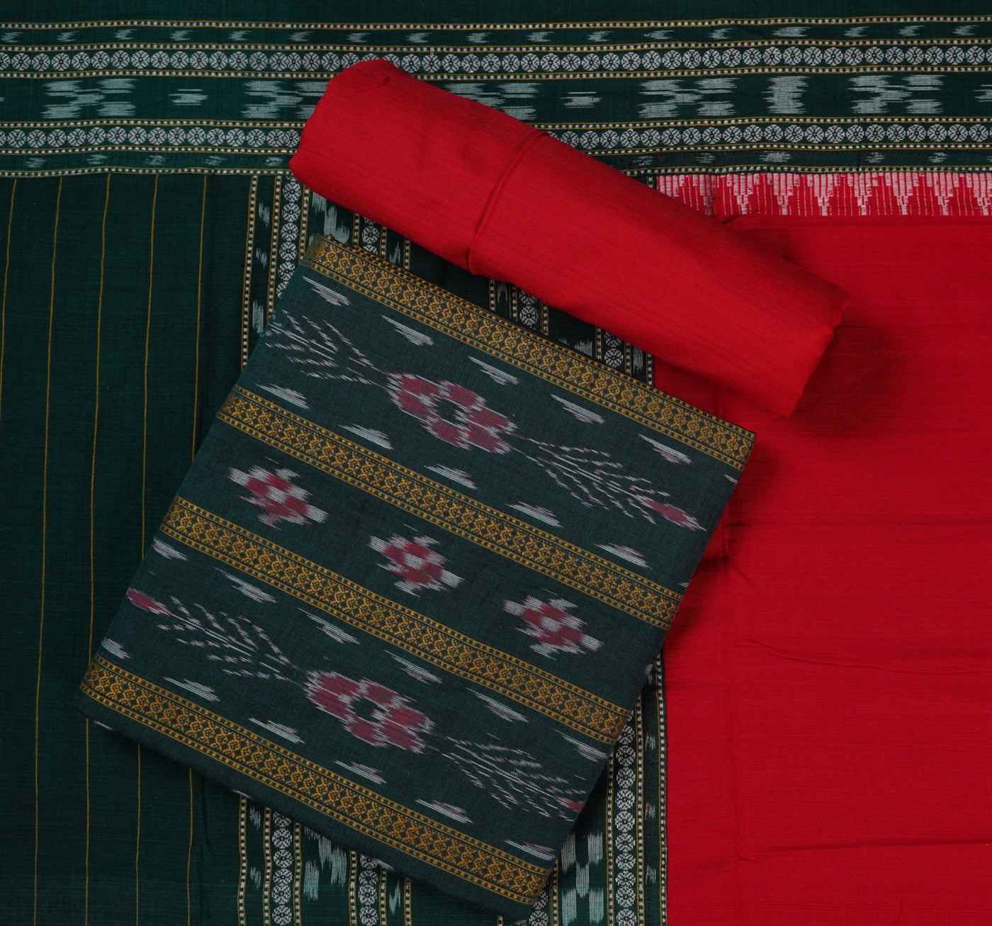 Green Sambalpuri Cotton 3-piece dress material (unstitched) — view 1 of 4
