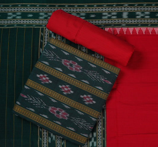 Green Sambalpuri Cotton 3-piece dress material (unstitched) — view 1 of 4