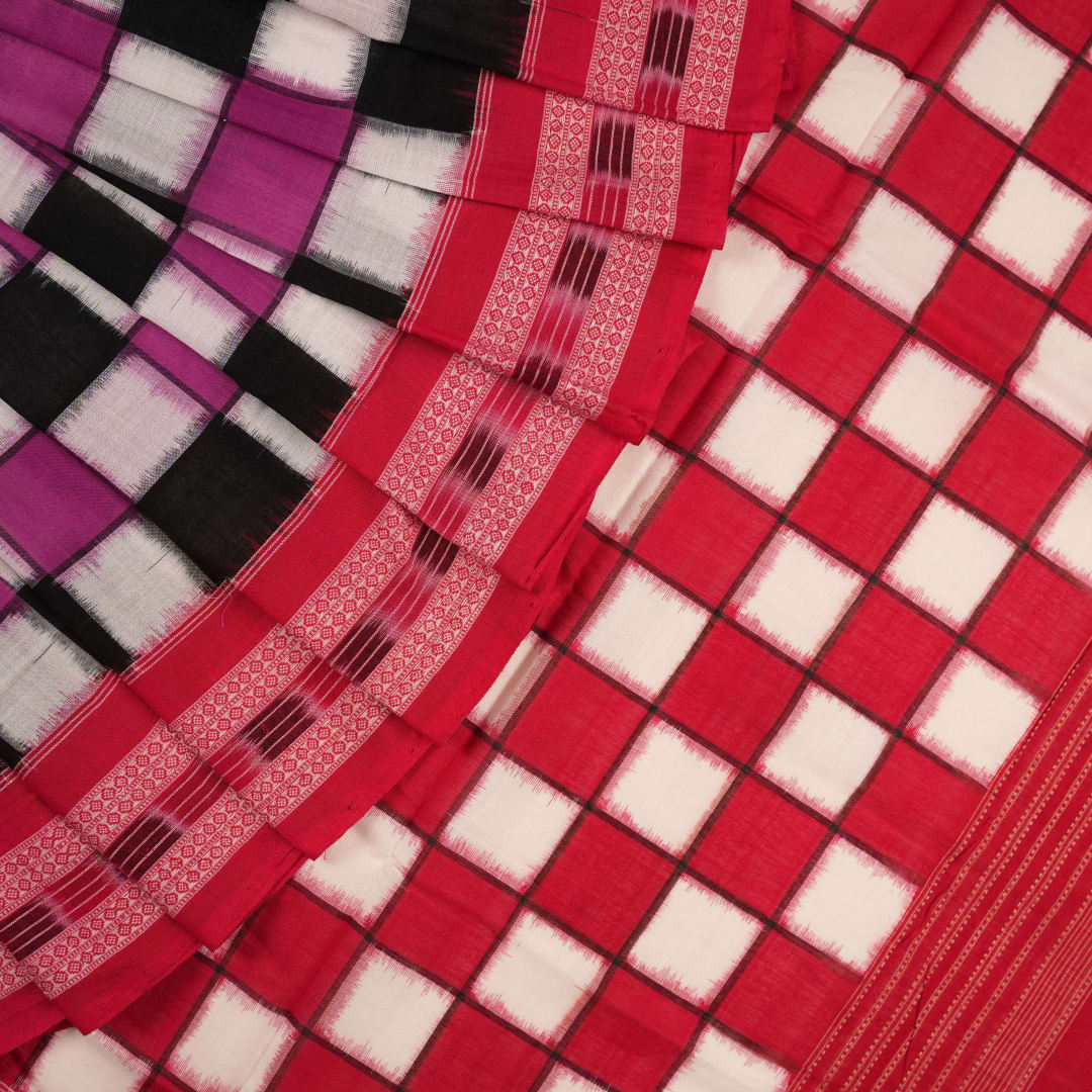 Handloom Multi-Color Sambalpuri Cotton Saree with Red border